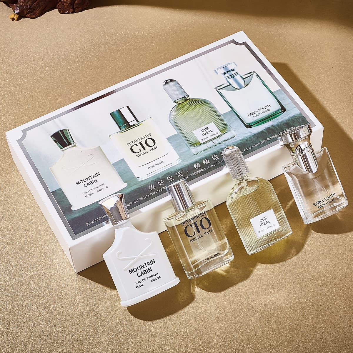 Cross-border wholesale Middle Eastern men's perfume set silver charm mountain spring fresh light fragrance Vietnamese perfume four-piece set