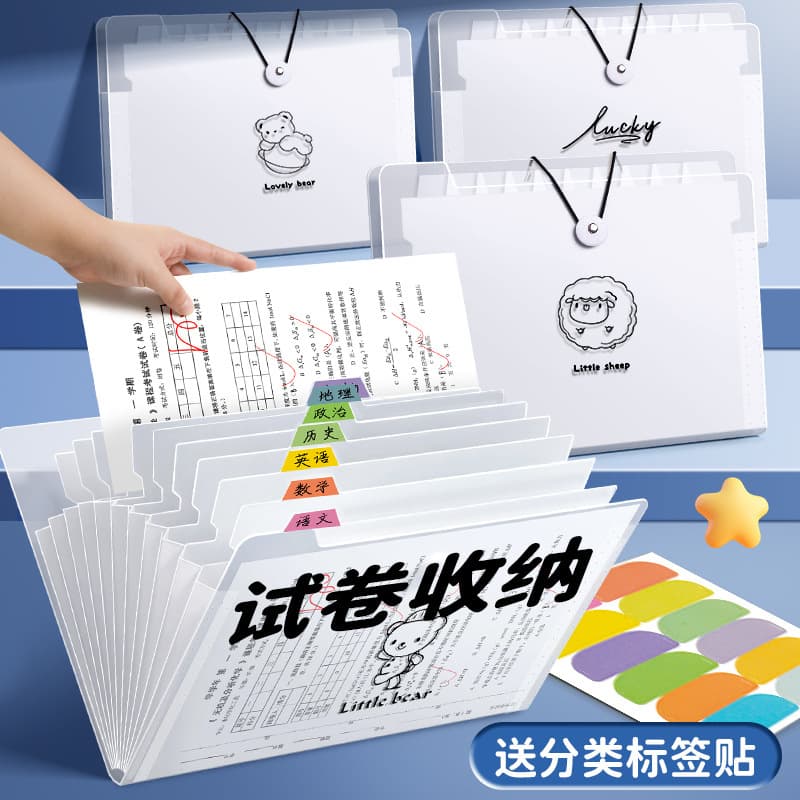 A4 Large Capacity File Folder 12-Pocket Transparent Accordion File with Subject Labels Thickened Document Exam Paper Archive Bag Wholesale