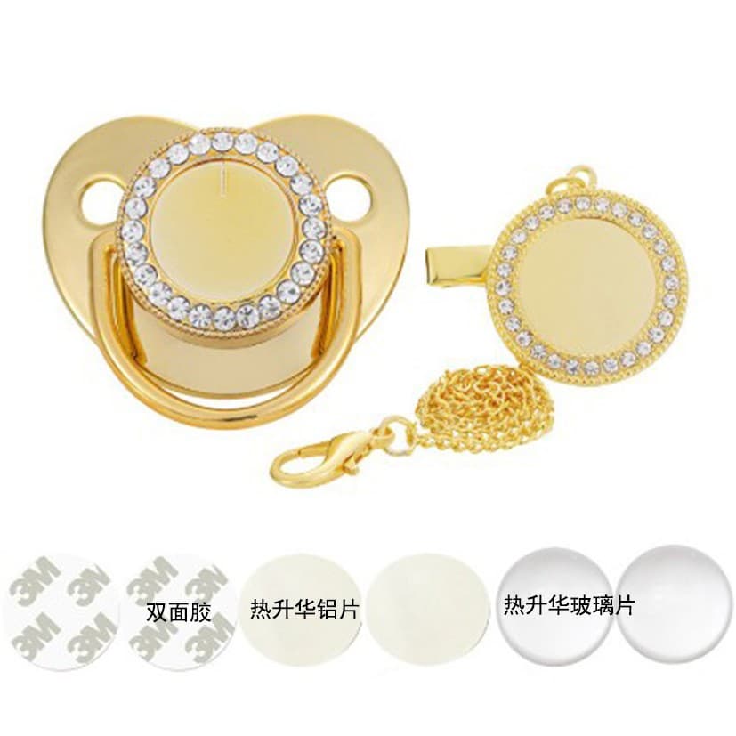 Cross-Border Hot-Selling Sublimation Diamond Pacifier Clip Aluminum Sheet Heat Transfer Baby Pacifier