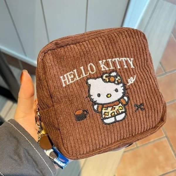 Kitty Cat Coin Purse Embroidered Cosmetic Bag Corduroy Large Capacity Storage Bag Lipstick Earphones Small Square Bag Women's Bag