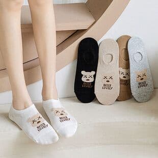 Bear Socks Women's Summer Thin Boat Socks Anti-Slip Non-Slip Trendy Cute Invisible Socks Low-Cut Shallow Mouth Invisible Socks