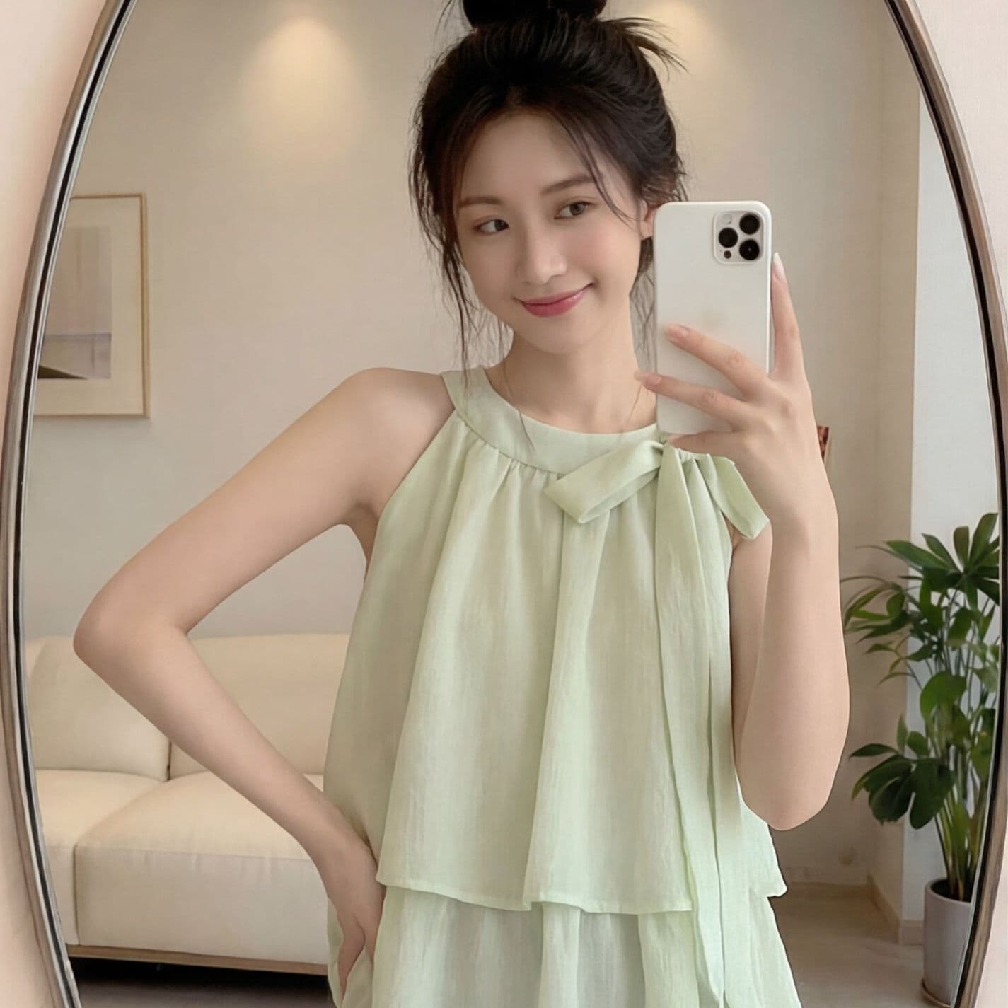 Summer new sweet style ruffled bow tie chiffon shirt for women with loose design and slimming sleeveless top
