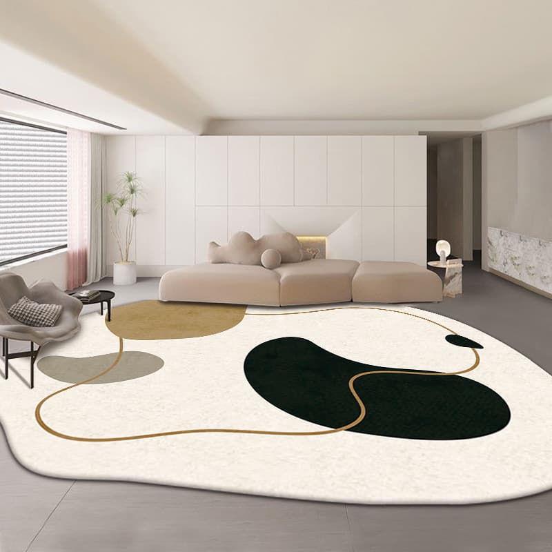 French Cream Style Irregular Rug for Living Room Sofa Coffee Table, Faux Cashmere Bedside Rug, Full Coverage Bedroom Carpet
