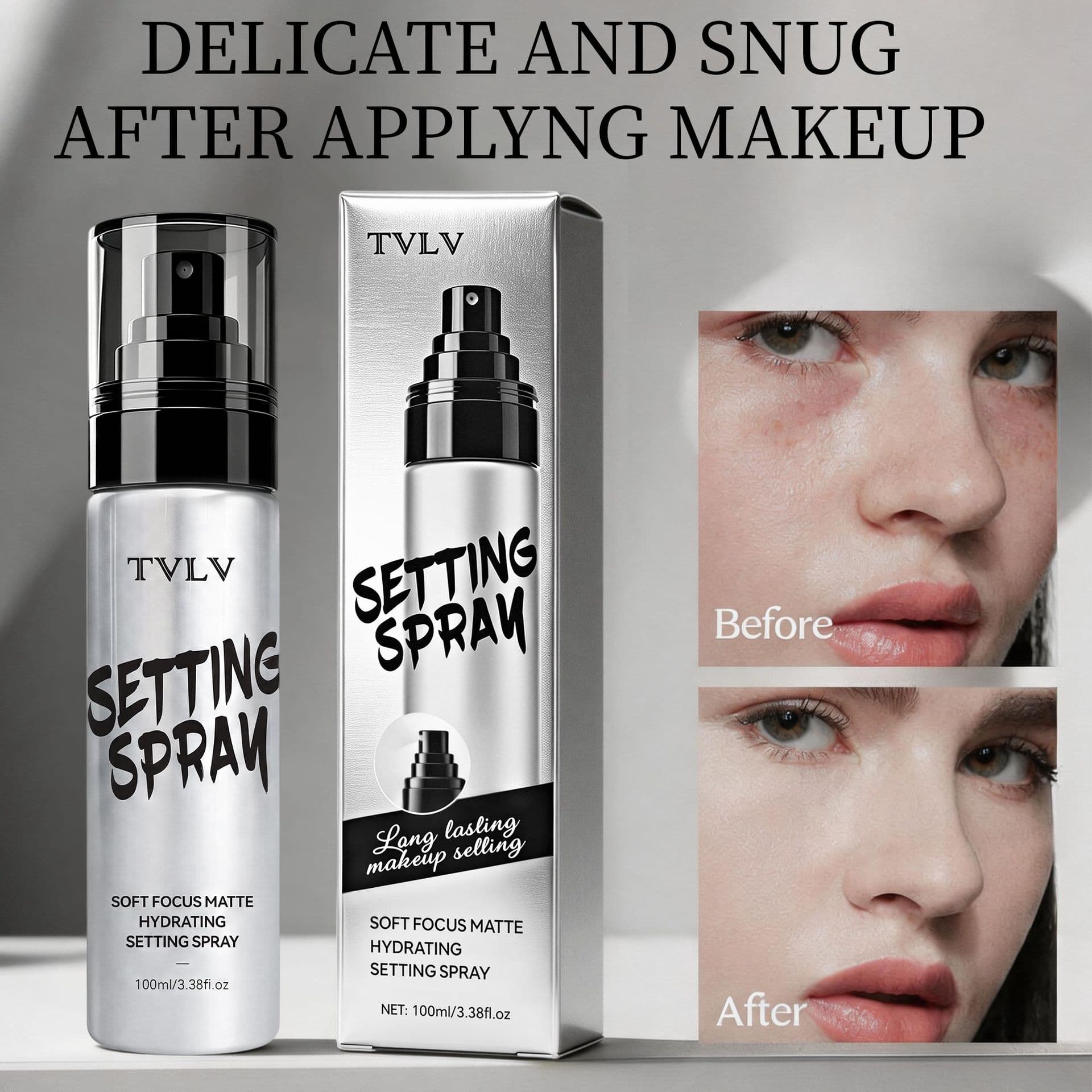 Cross-border foreign trade new product TVLV moisturizing makeup setting spray, natural matte, quick film formation, non-removing makeup, long-lasting oil control