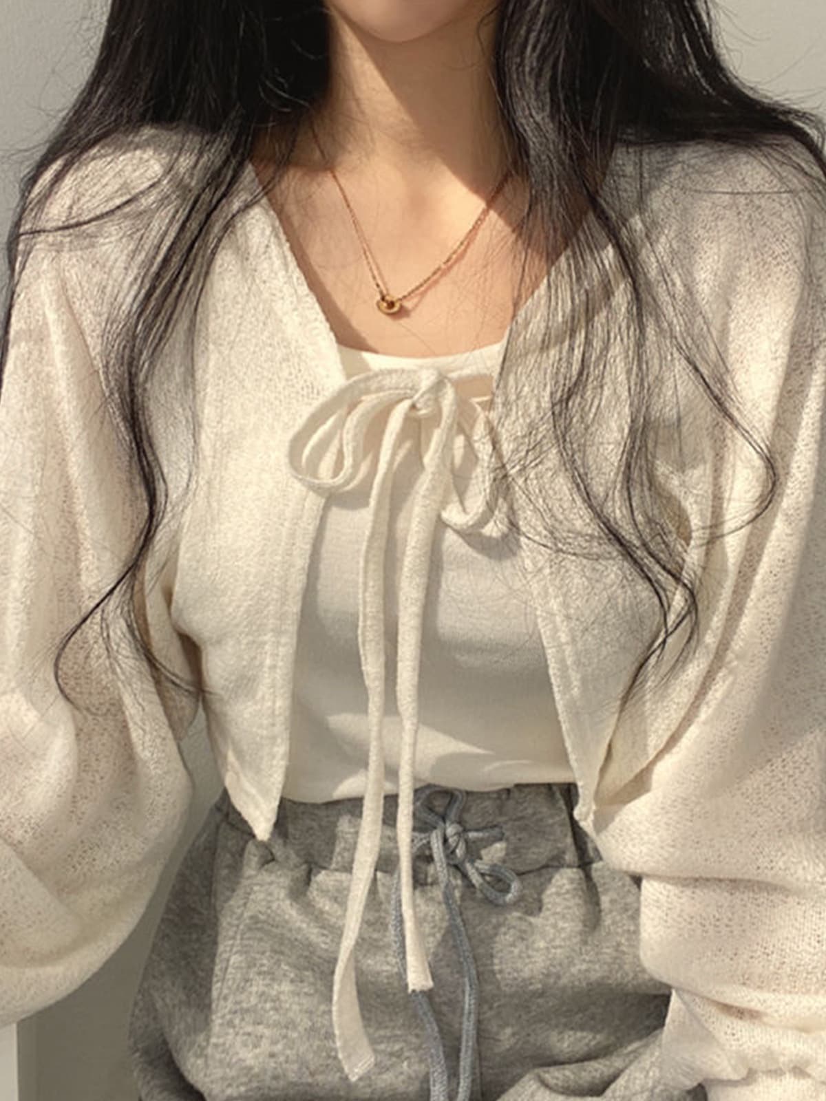 Thailand Lantern Sleeve Thin Cardigan Vintage Korean Chic Short Tie Wrap Coat Long Sleeve Sun Protection Shirt