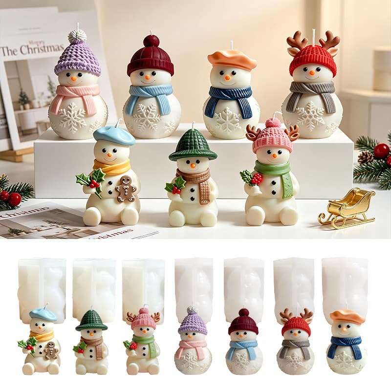3D Stereo Christmas Snowman Scented Candle Silicone Mold DIY Holly Gingerbread Man with Hat New Style Knitted Scarf