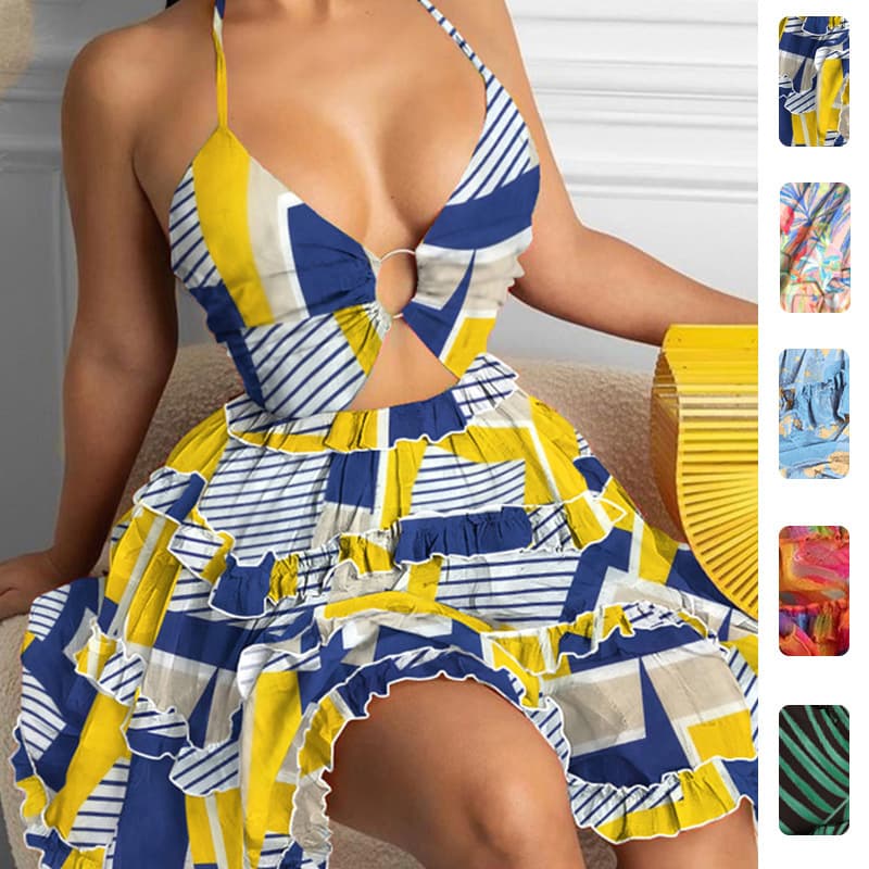 2026 Summer New Women's Dress, eBay Cross-Border European and American Style, Sexy Hollow Halter V-Neck Layered Dress