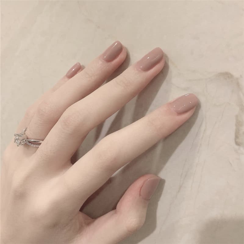 CS-96 Light Khaki Square Fake Nail Tips Wearable Nail Art Stickers Finished Nail Tips 24pcs Nail Art Stickers Wholesale