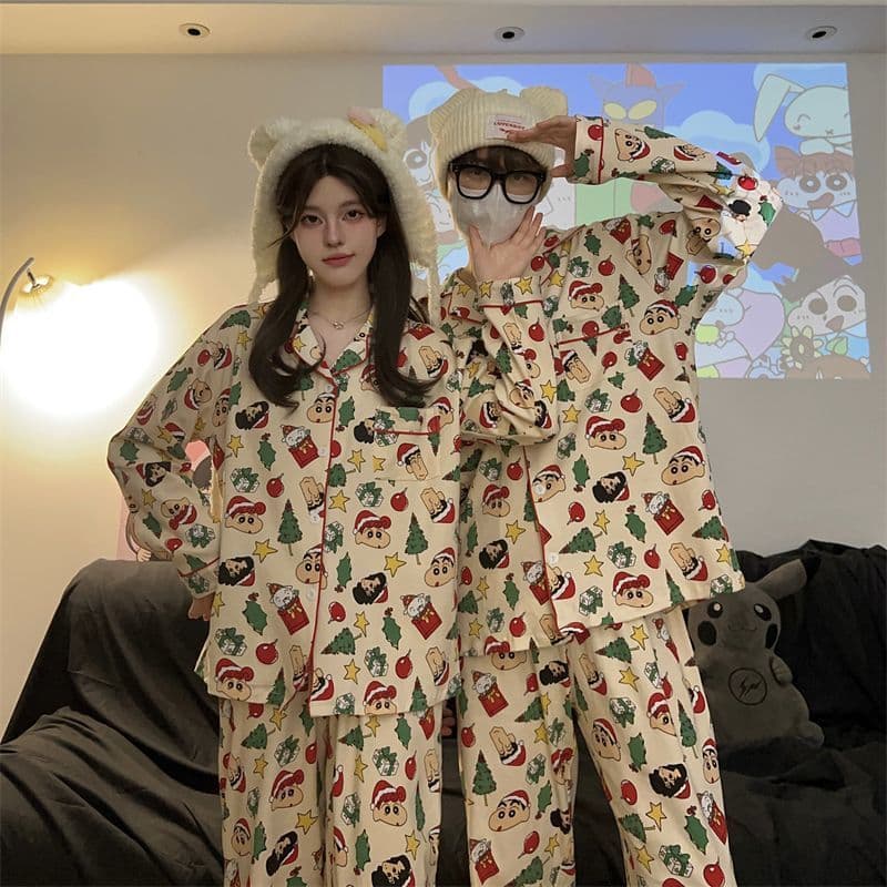 Couple Pajamas Plus Size Long Sleeve Men and Women Spring Autumn Crayon Shin-chan Same Style Japanese Cute Cartoon Homewear