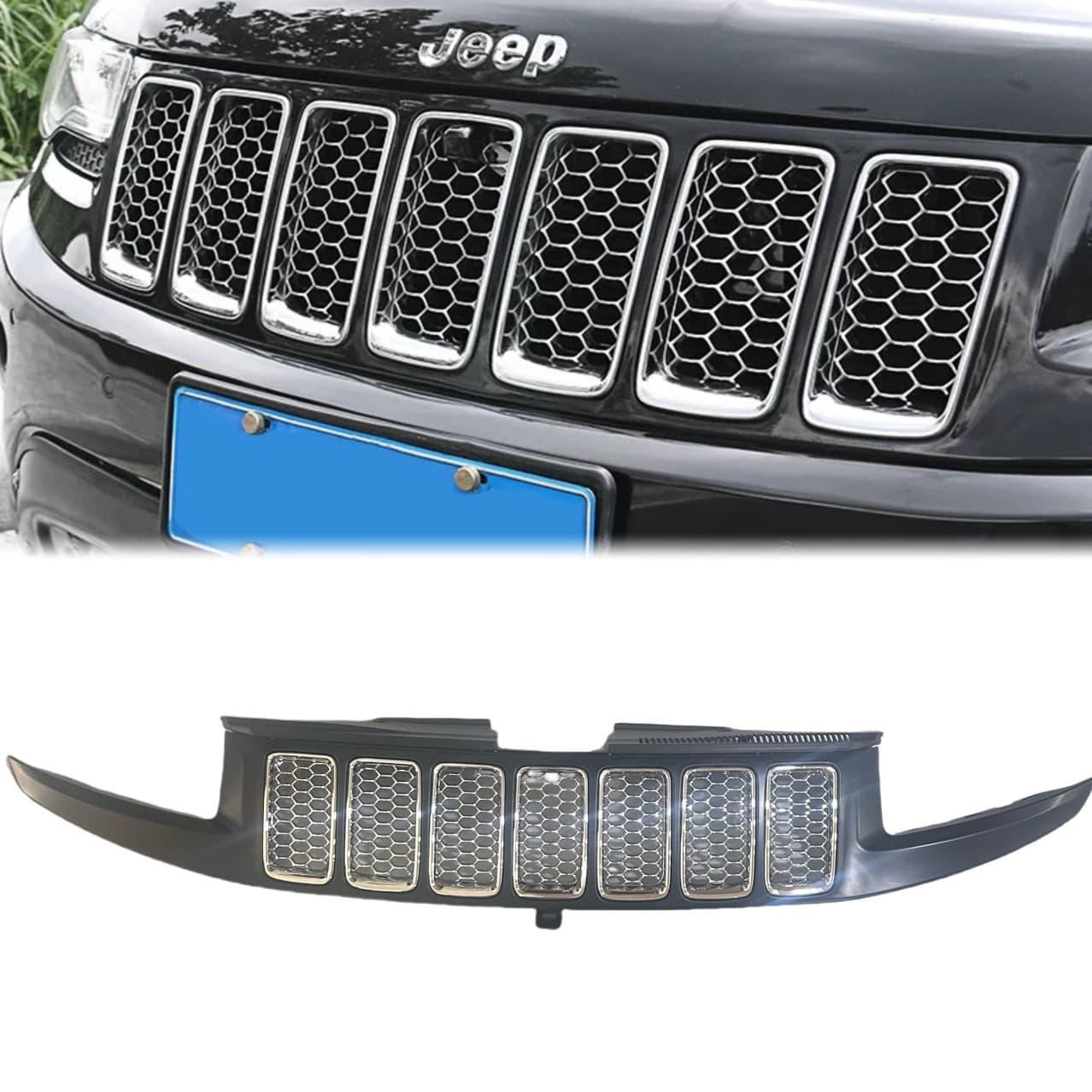 For 2014-2016 Jeep Grand Cherokee Grille Frame, Chrome Honeycomb Grille Assembly