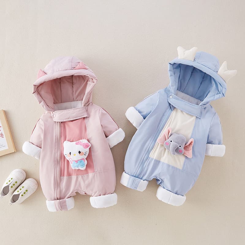 Baby Autumn Winter Thin Cotton Romper Cute Cartoon Hooded Windbreaker Jumpsuit Newborn Stylish Hooded Outfit