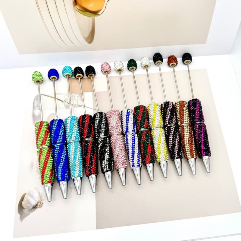 New DIY twill full diamond bead pen clay full diamond striped ball point pen rotating cute gift spot wholesale