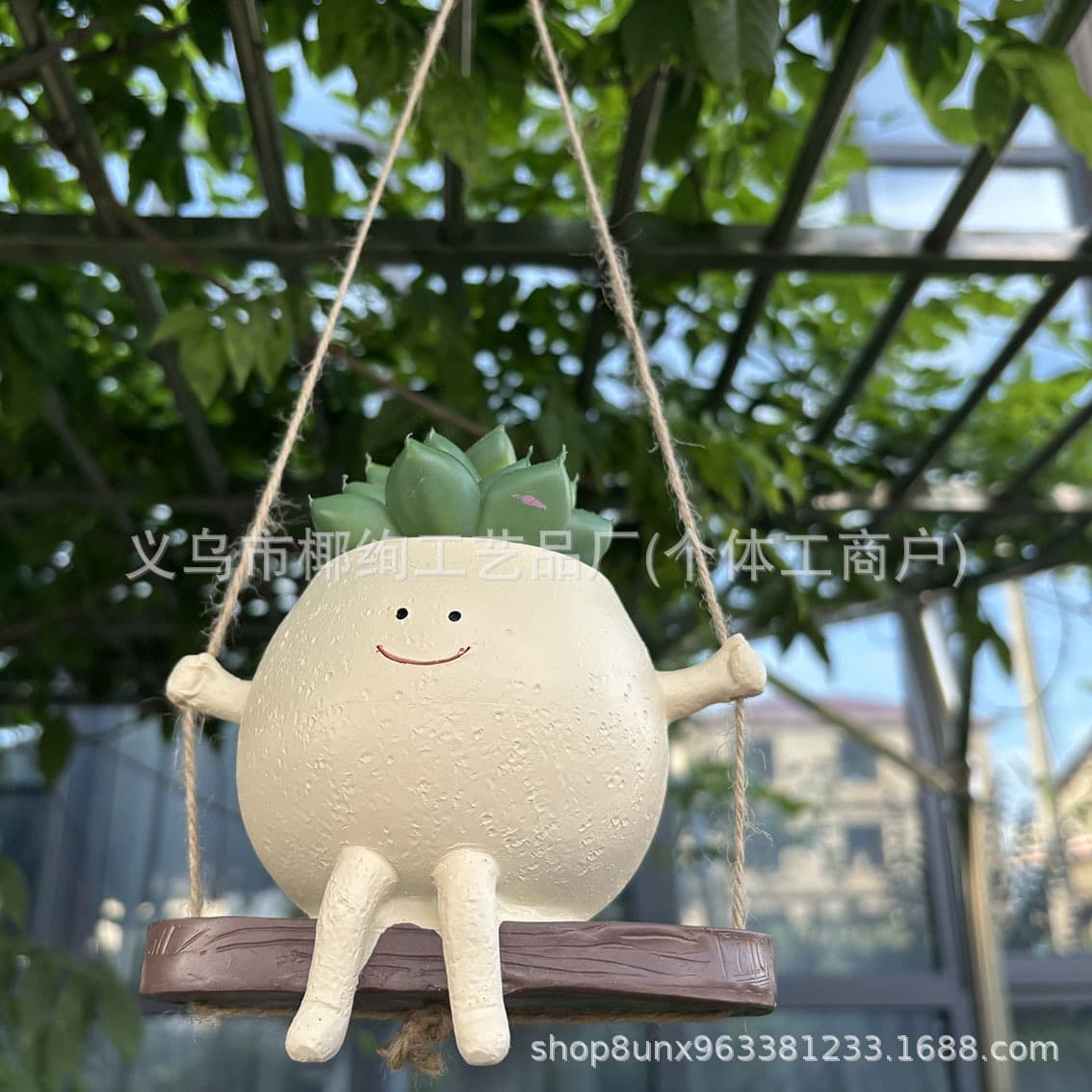 New Cross-Border Creative Hammock Smiley Face Plant Pot, Cute Succulent Planter for Garden Courtyard Landscape Decoration