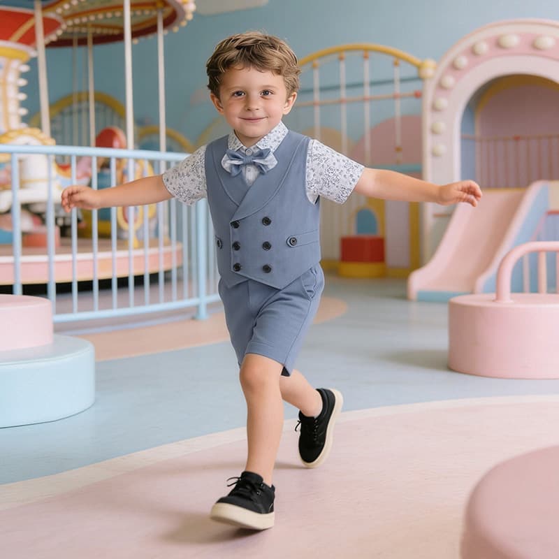 Factory Direct Supply Amazon Summer Short Sleeve 3-Piece Baby Clothes Children Stylish Gentleman Suit Boys Set