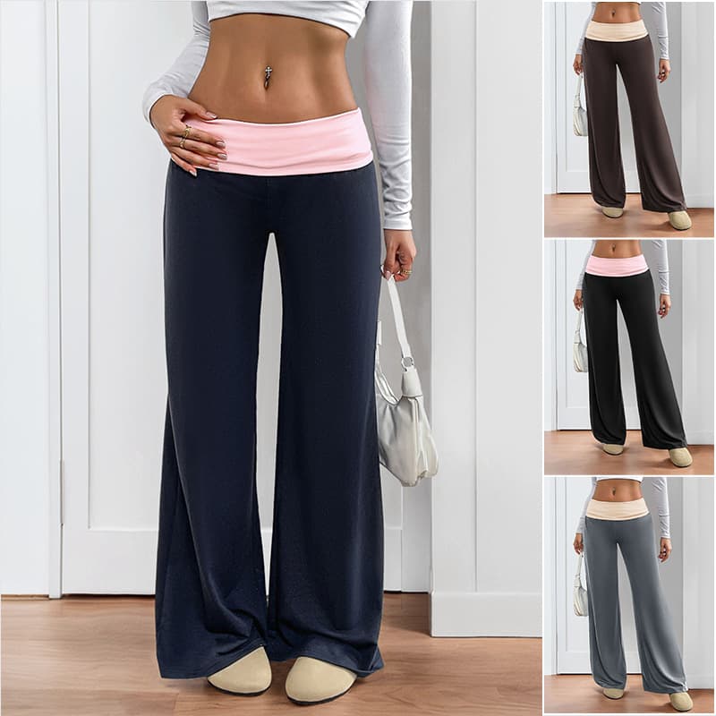 2025 New Low Waist Trousers European and American Cross-border Trade Trousers Casual Contrast Stitching Wide Leg Pants for Women
