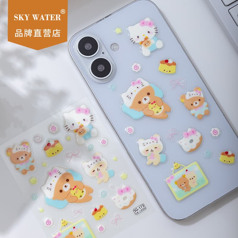 Sky Creative Internet Celebrity Ins-Style Phone Accessories in Stock Cartoon Cute Kitty Phone Stickers 3D Jelly Stickers