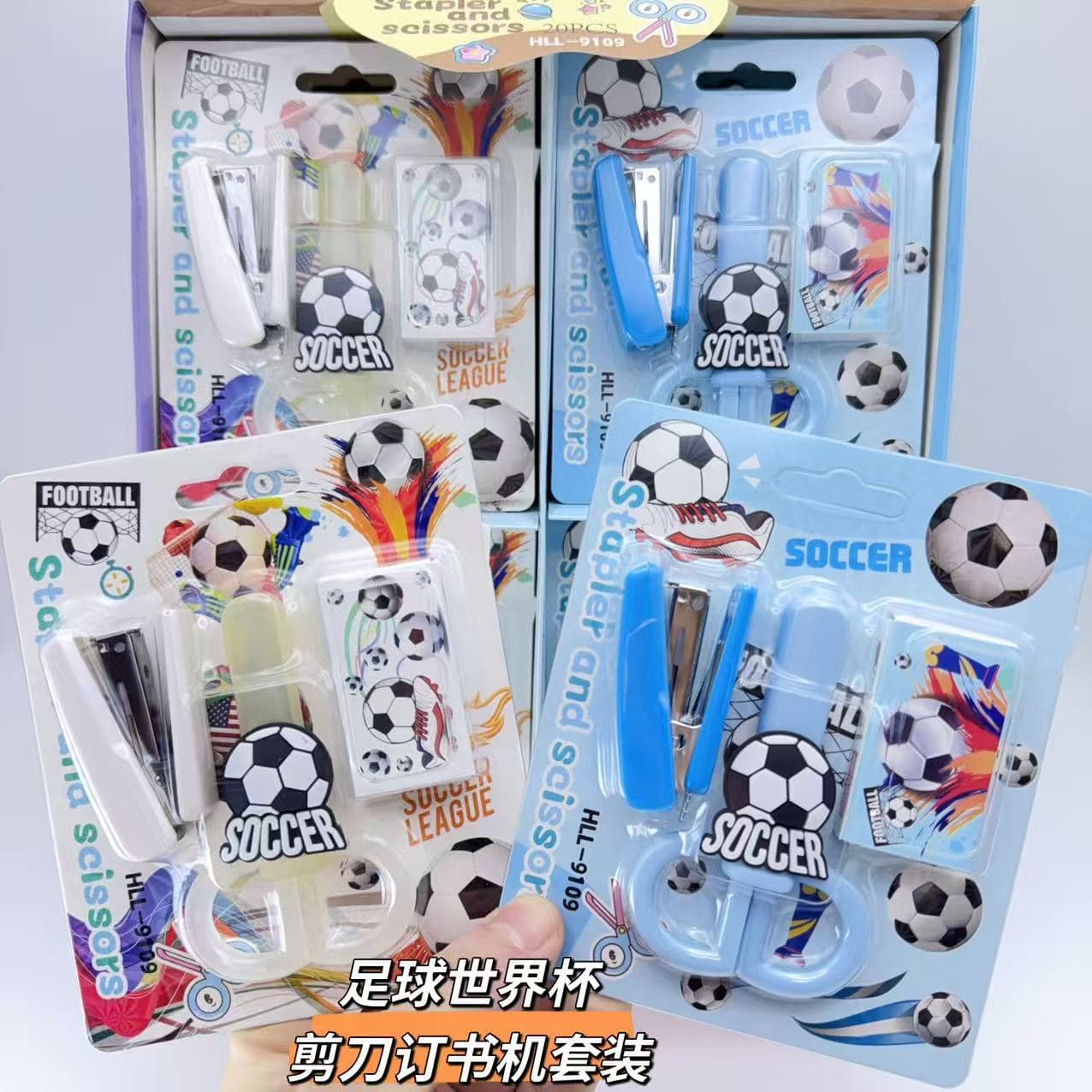 Football themed stationery set for primary school students cartoon notebook with pen children's scissors student school supplies reward