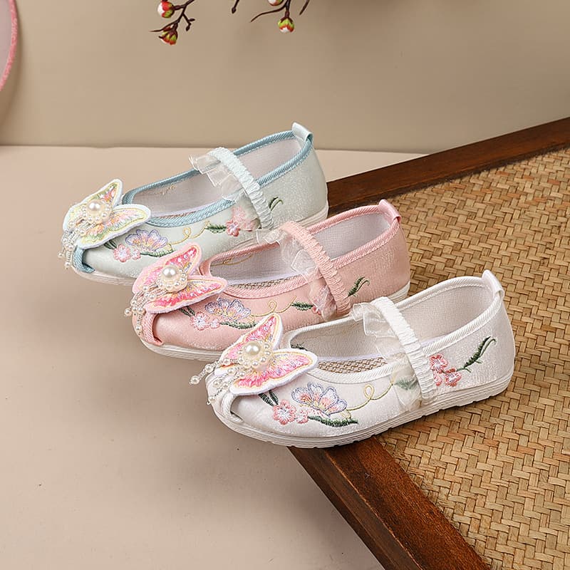 Hanfu Embroidered Shoes for Girls Ethnic Style Performance Shoes Children's Handmade Cloth Shoes Ancient Style Han Shoes Performance Costume Shoes