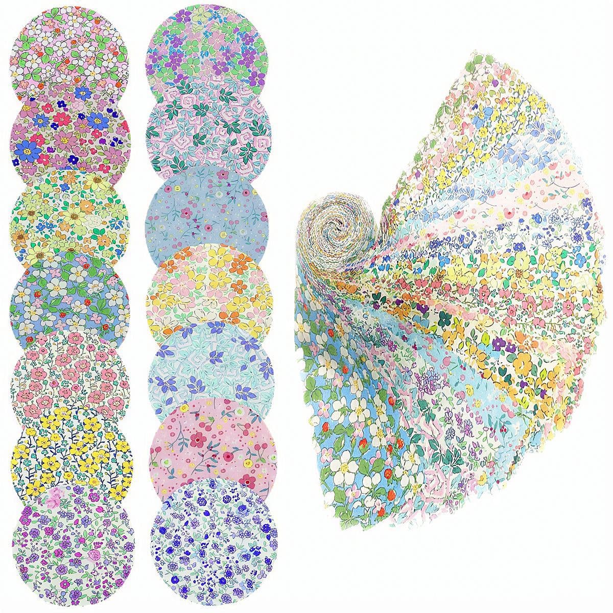 New 42-piece small floral cotton patchwork jelly roll quilt strips for hand-stitching practice