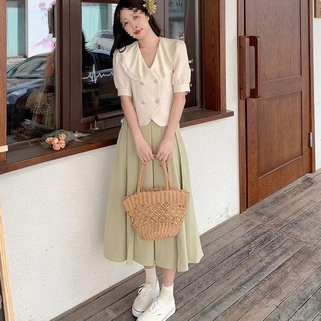 Plus Size Elegant French Style Short Irregular Blouse for Women Autumn New Trendy Doll Shirt Set