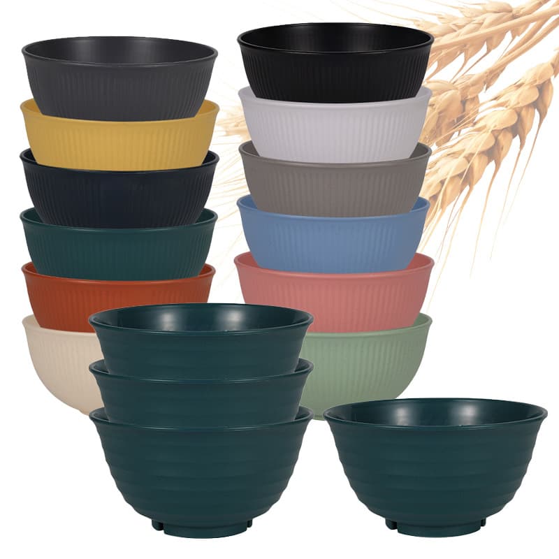 Cross-border Amazon TEMU wheat straw meal bowl 15cm plastic rice bowl soup bowl ramen bowl soy milk bowl vertical pattern bowl