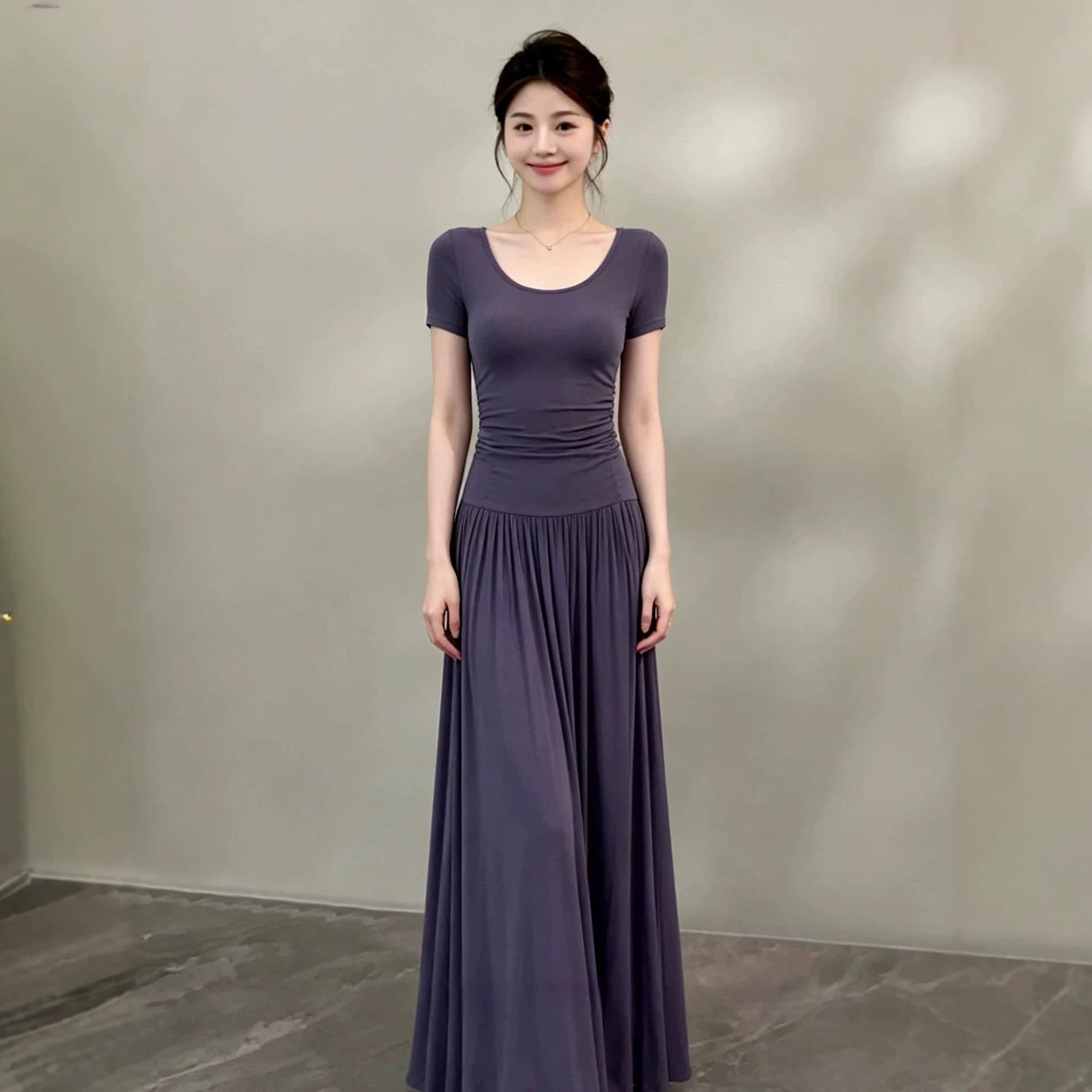 Yesong Summer New French Casual Fashion Simple Elegant Fitted Flared Slimming Dress