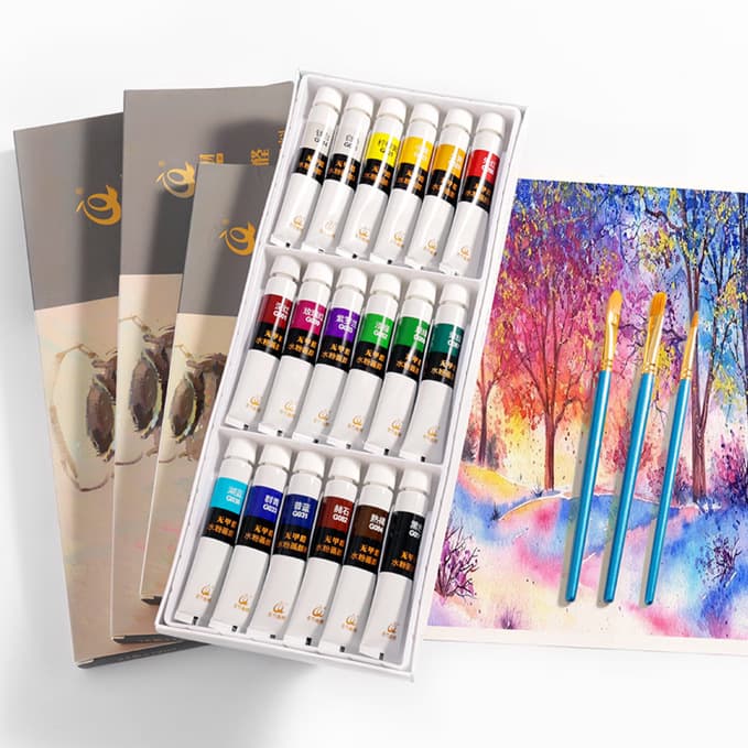 Qingzhu Acrylic Paint Set for Painting, Non-Formaldehyde, Waterproof, Sunscreen, Fade-Resistant, 12ml Acrylic Paint Set