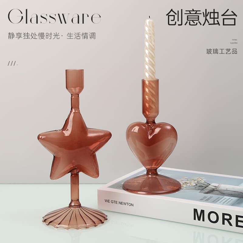 Ins creative retro stained glass candle holder light luxury bedroom bedside decoration ornaments candlelight dinner props decoration