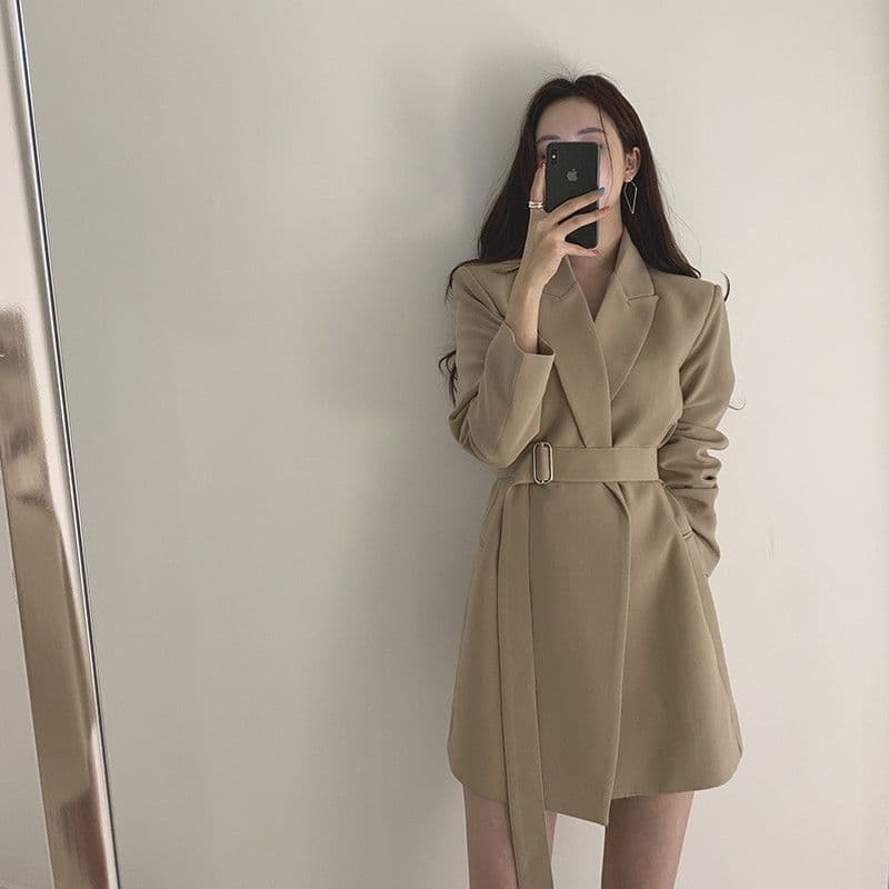 Spring/Fall New Korean Style Waist-Nipping Belt Blazer, Goddess-Inspired Design, Loose-Fitting Suit Jacket