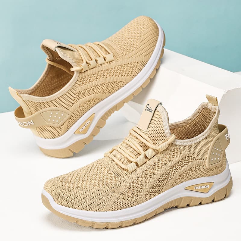Cross-Border Large Size Spring Women's Shoes Solid Color Versatile Casual Shoes Soft Sole Lightweight Sports Shoes Breathable Fly Knit Running Shoes