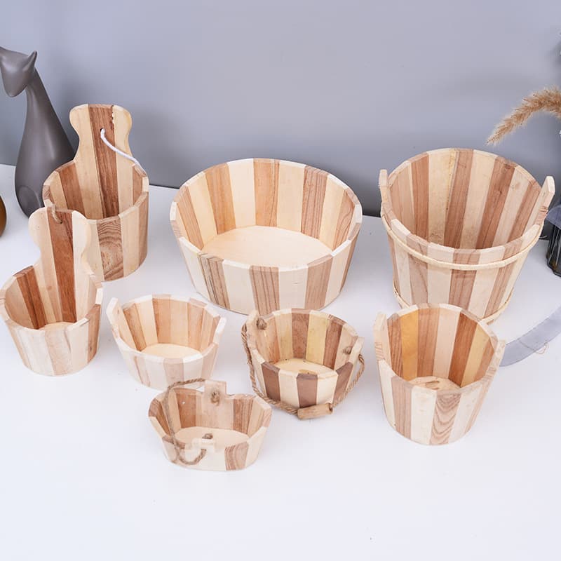 Wooden Planter Bucket Storage Bucket Children's Wooden Toy Bucket Sand Bucket Assembly Decorative Ornament Solid Wood Eco-Friendly Solid Wood