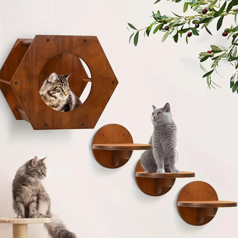 Wooden Cat Tree, Solid Wood Cat Climbing Tower, Large Cat Wall Jumping Platform, Cat Bed Pet Supplies Cat Climbing Frame