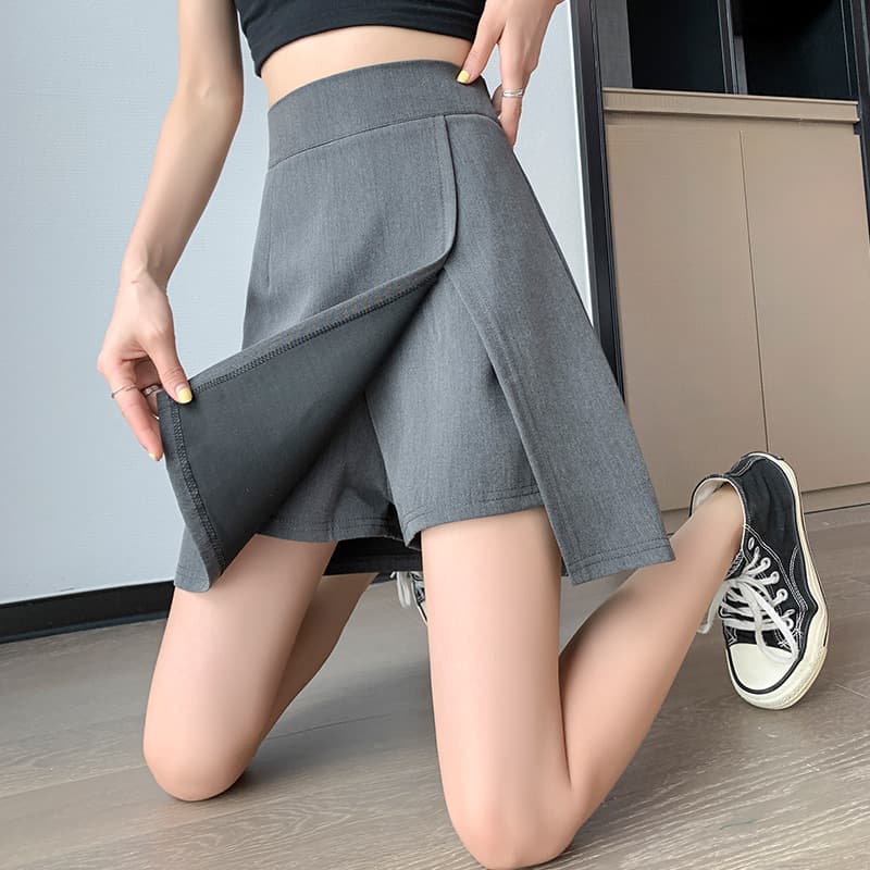 Plus Size Women's Bodycon Midi Skirt, Black A-Line High Waist Short Skirt, Irregular Split Skirt Summer