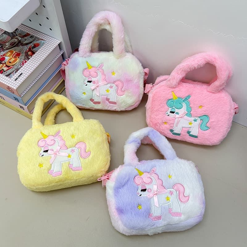 New Unicorn Children's Plush Shoulder Bag Girls' Poly Tie-Dye Cute Small Shoulder Bag Children's Versatile Handbag