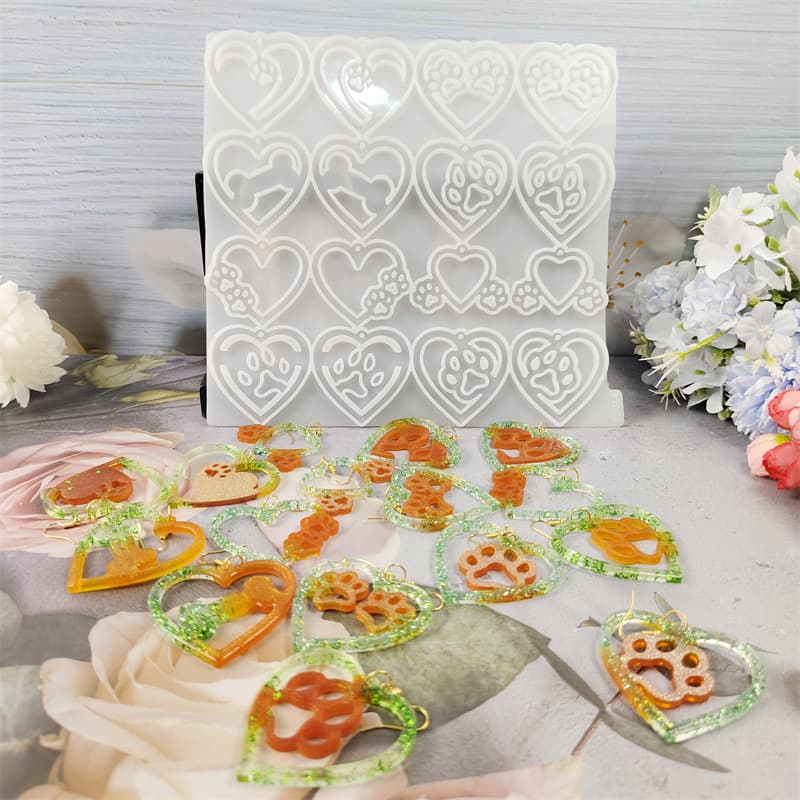 Z0044 Heart Dog Paw Earring Mold Crystal Resin Mold Silicone Mold DIY Decoration Silicone Mold