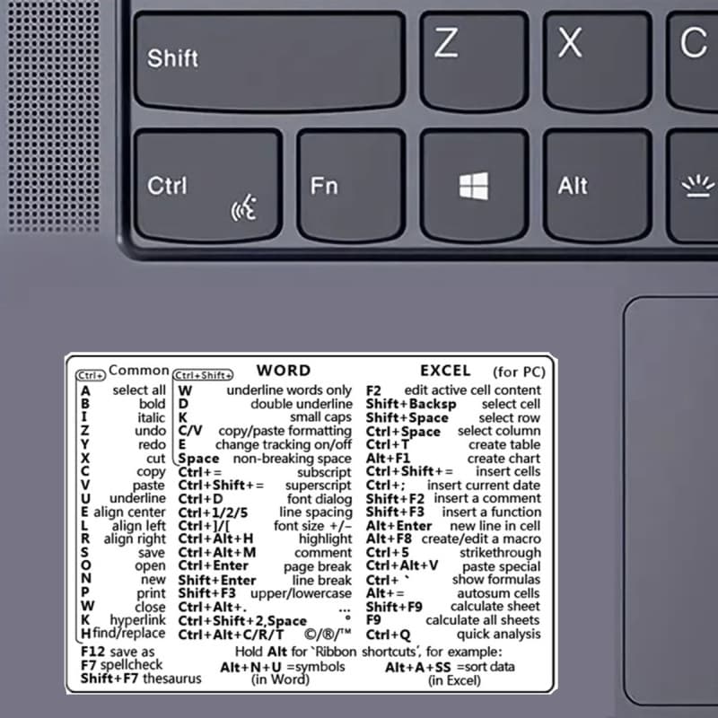 Laptop Reference Keyboard Word Shortcut and Function Key Stickers