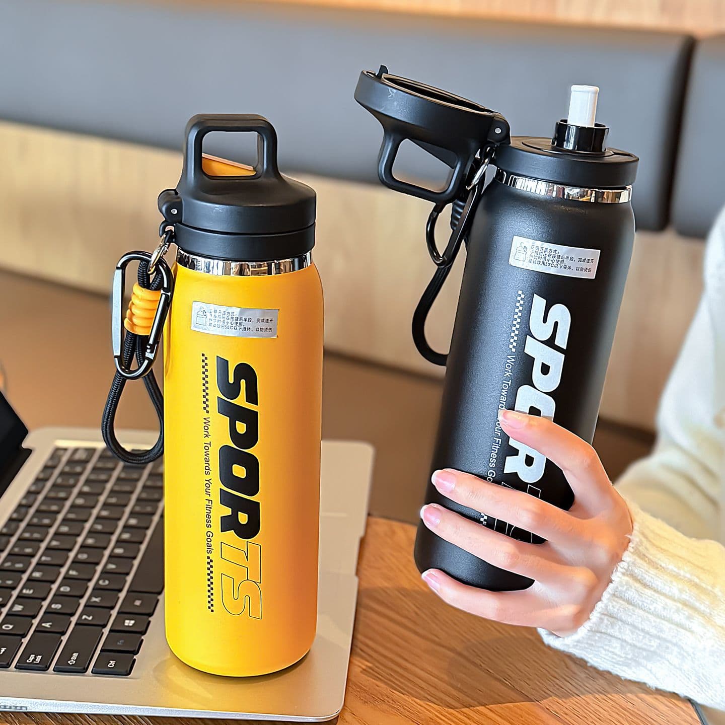 One-Touch Quick-Open Lid Stainless Steel Insulated Bottle, New Student Outdoor Cycling Sports Water Bottle Straw Cup