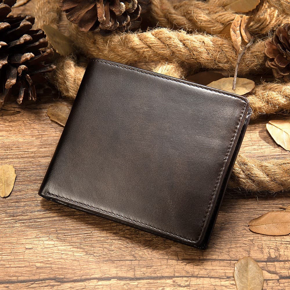 Cross-border wholesale men's genuine leather wallet multi-card slot RFID card case vintage top-layer cowhide money clip slim wallet