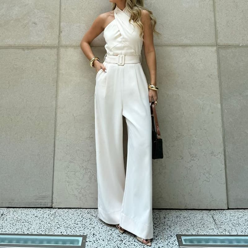 Fd2000 In-Stock Factory Direct Supply Summer Hot-Selling Versatile Straight-Leg Halter Neck Jumpsuit Women's Clothing Cross-Border Wholesale