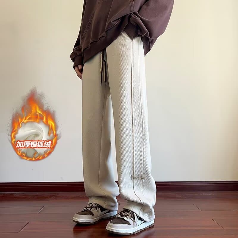 Fleece Sweatpants Men Winter New 2025 Casual Pants Loose Straight Leg Draped Wide-Leg Pants Trendy American Style Trousers