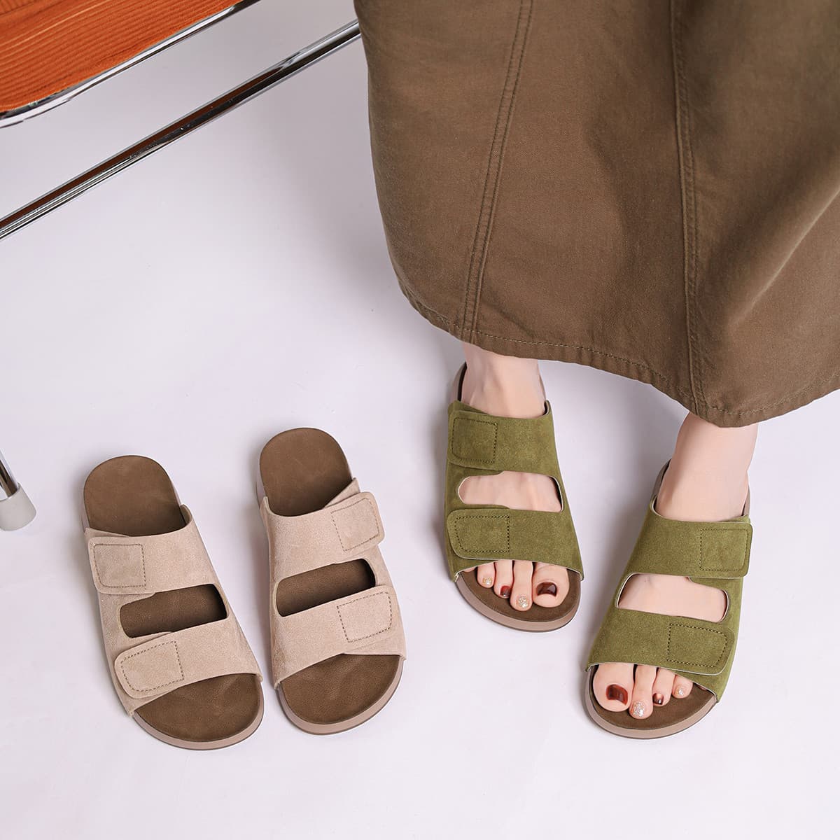 Women's Hook-and-Loop Roman Slide Sandals Summer 2026 New Soft Sole Retro Birkenstock Style Flat Beach Sandals