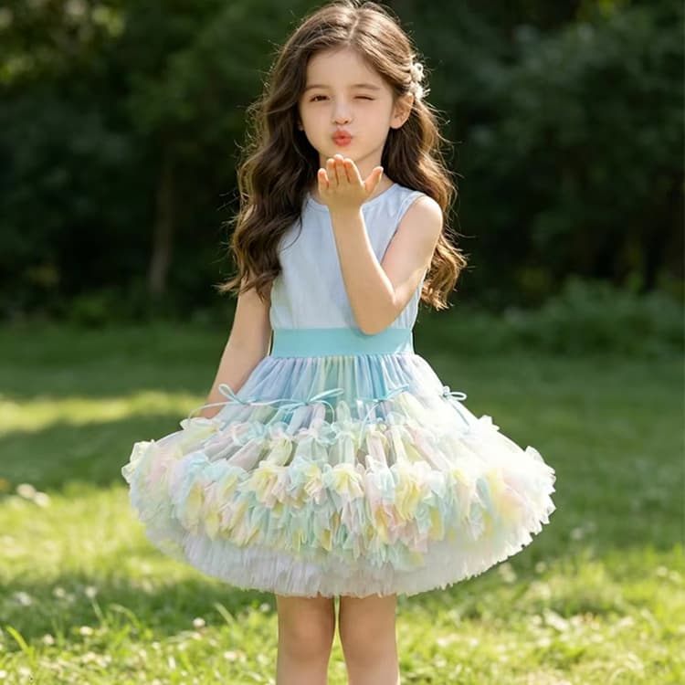 Girls' Colorful Cake Skirt, Children's Cute Bow-Knot Puffy Short Skirt, Convex Half-Skirt, Baby Girl's Mesh Princess Skirt