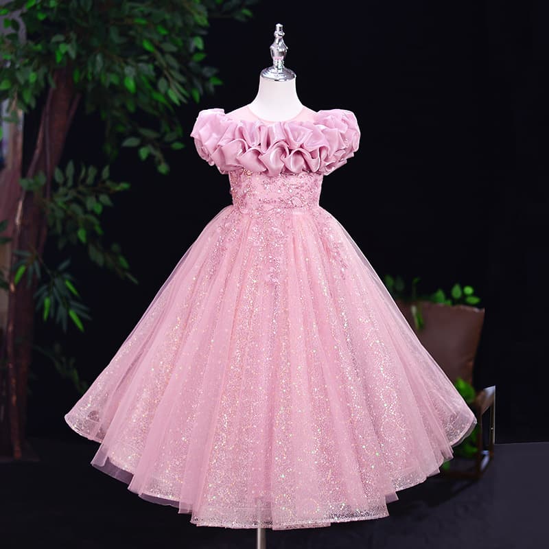 Girls' Formal Dress Performance Outfit Host Flower Girl Wedding Children's Princess Dress Princess Style Bow Skirt for Girls