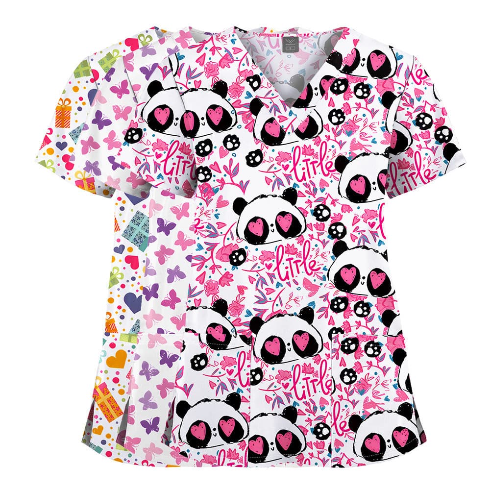 New Stretch Printed Short Sleeve Top Nurse Uniform Surgical Gown US/EU Doctor Clinic Dental Scrub Top Drop Shipping