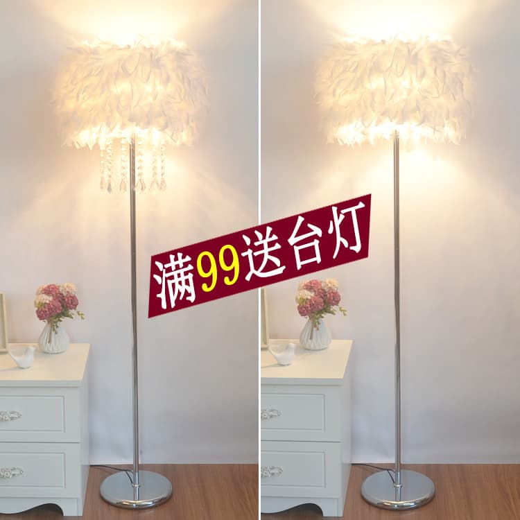 Nordic Ins Creative Crystal Feather Floor Lamp for Living Room, Princess Bedroom, Bedside Table Lamp, Wedding Host Fill Light