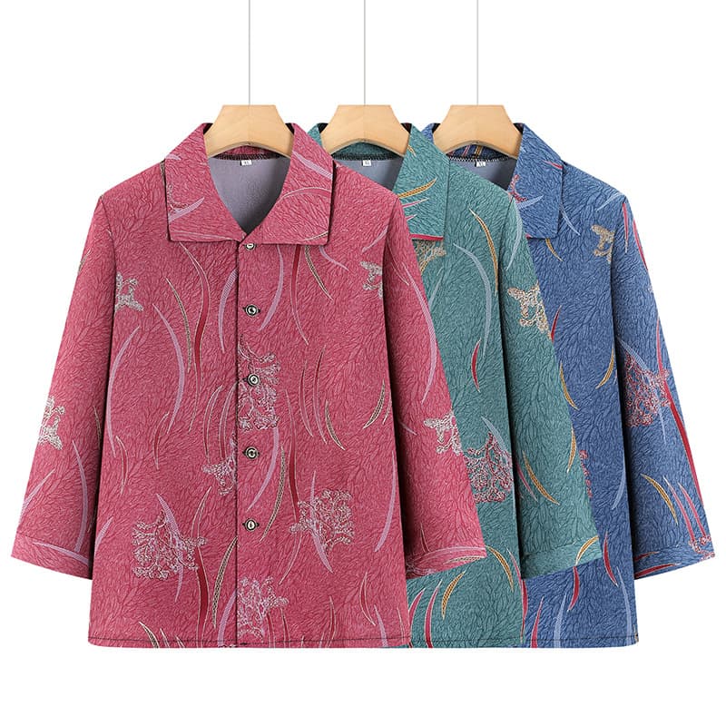 Middle-aged and elderly summer shirts, mother's summer suits, old ladies' three-quarter sleeve tops, seniors' clothes, grandma's clothes