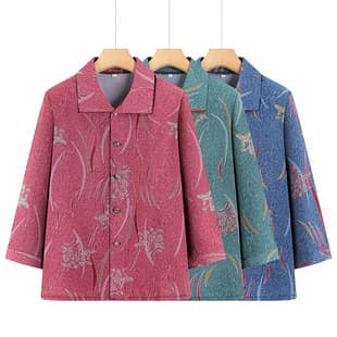 Summer Blouse for Elderly Women Mother's Summer Set Seven-Sleeve Top Old Lady Clothes