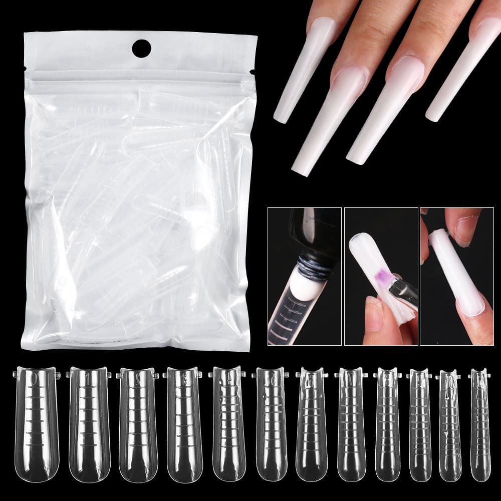 Nail Shaping Quick Extension Nail Mold Crystal Gel Nail Tips Paperless with Scale 60 Pieces Bagged