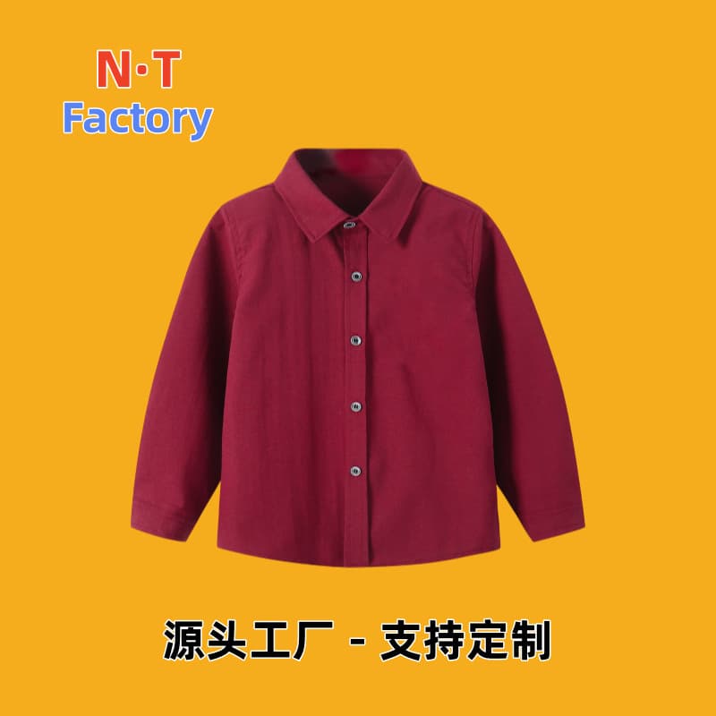 Children's burgundy shirt pure, boys' white shirt long-sleeved spring and autumn, girls' white inner top student school uniform