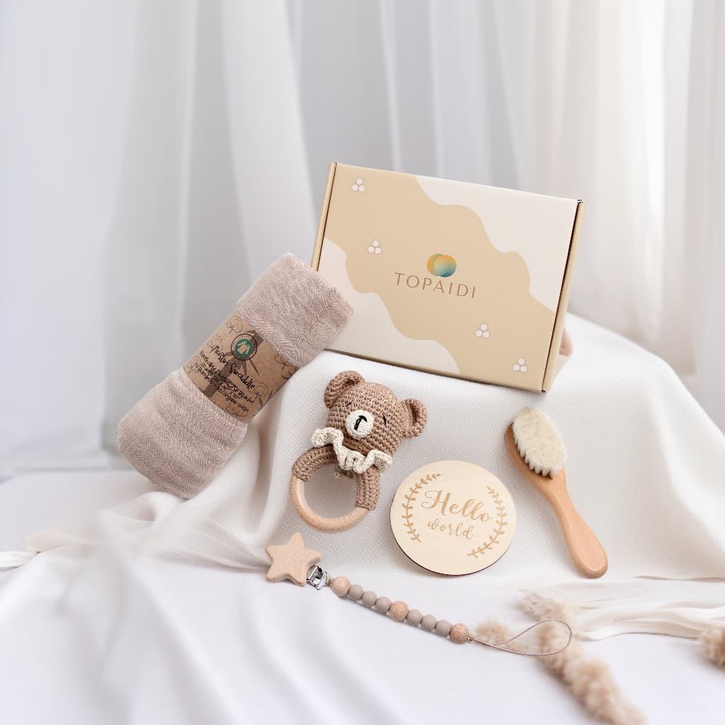 Baby Shower Gift Cotton Toy Rattle Set with Pacifier Clip And Blanket Essential Newborn Care Package Soft Comfortable Material